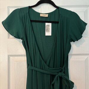 Audrey 3+1 Ruffled High-Low Wrap Maxi Dress - Hunter Green, Size Small
